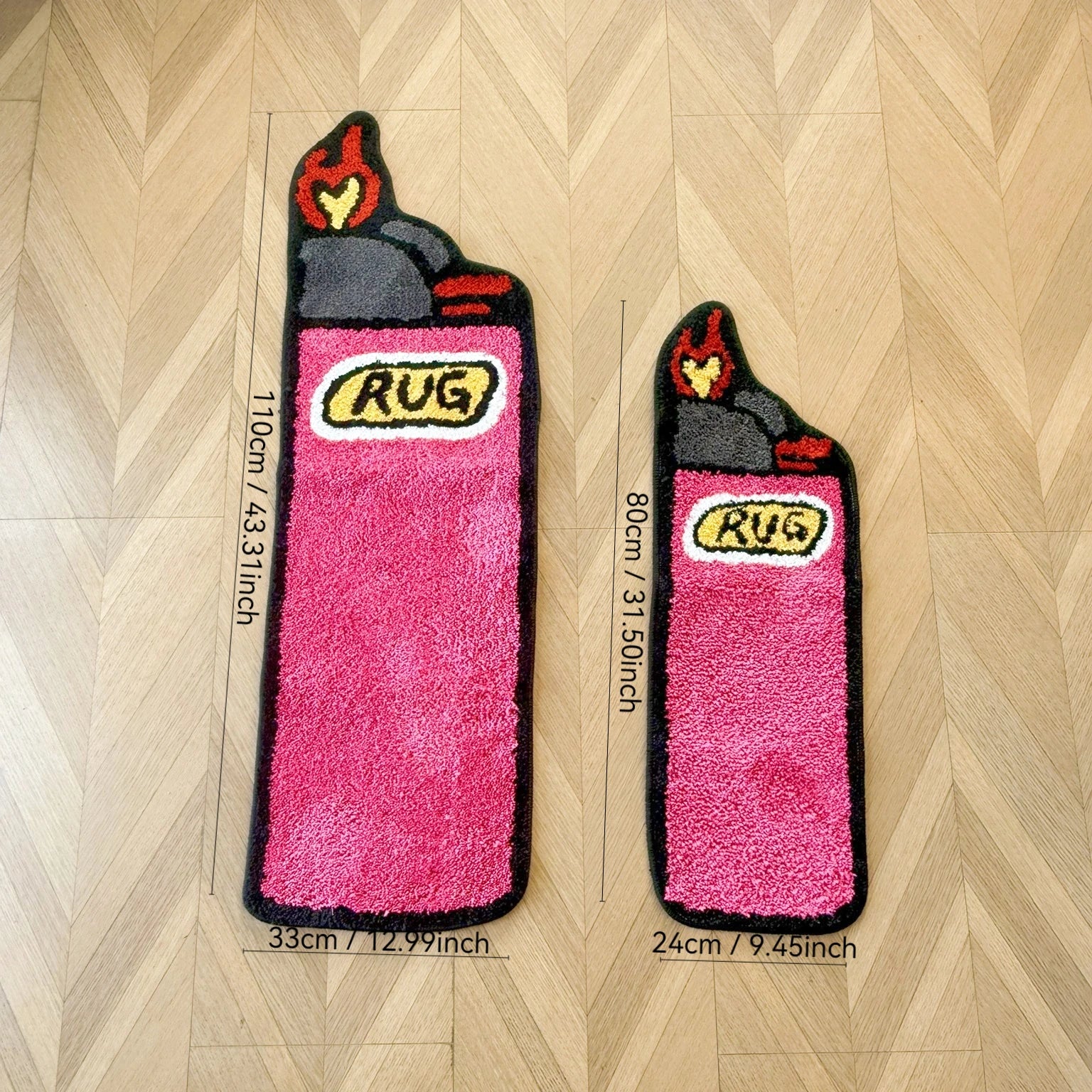 Pink Lighter Shaped Tufted Rug | Tapis Design "Briquet"