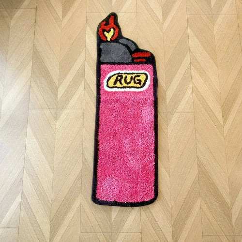 Pink Lighter Shaped Tufted Rug | Tapis Design "Briquet"