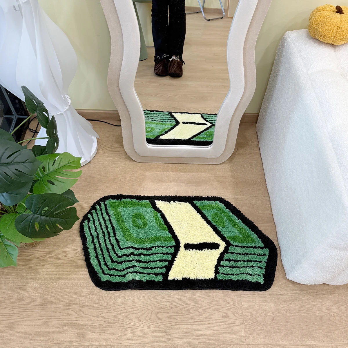 Tapis "Dollar Vert" | Green Dollar Cartoon Tufted Rug