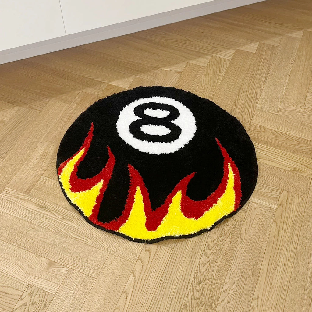 Tapis Design "Boule 8 en Feu" | "Flaming 8-Ball" Tufted Rug