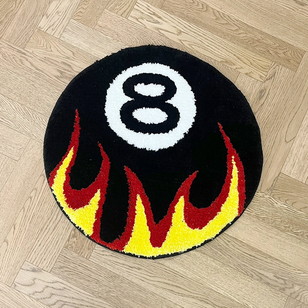 Tapis Design "Boule 8 en Feu" | "Flaming 8-Ball" Tufted Rug