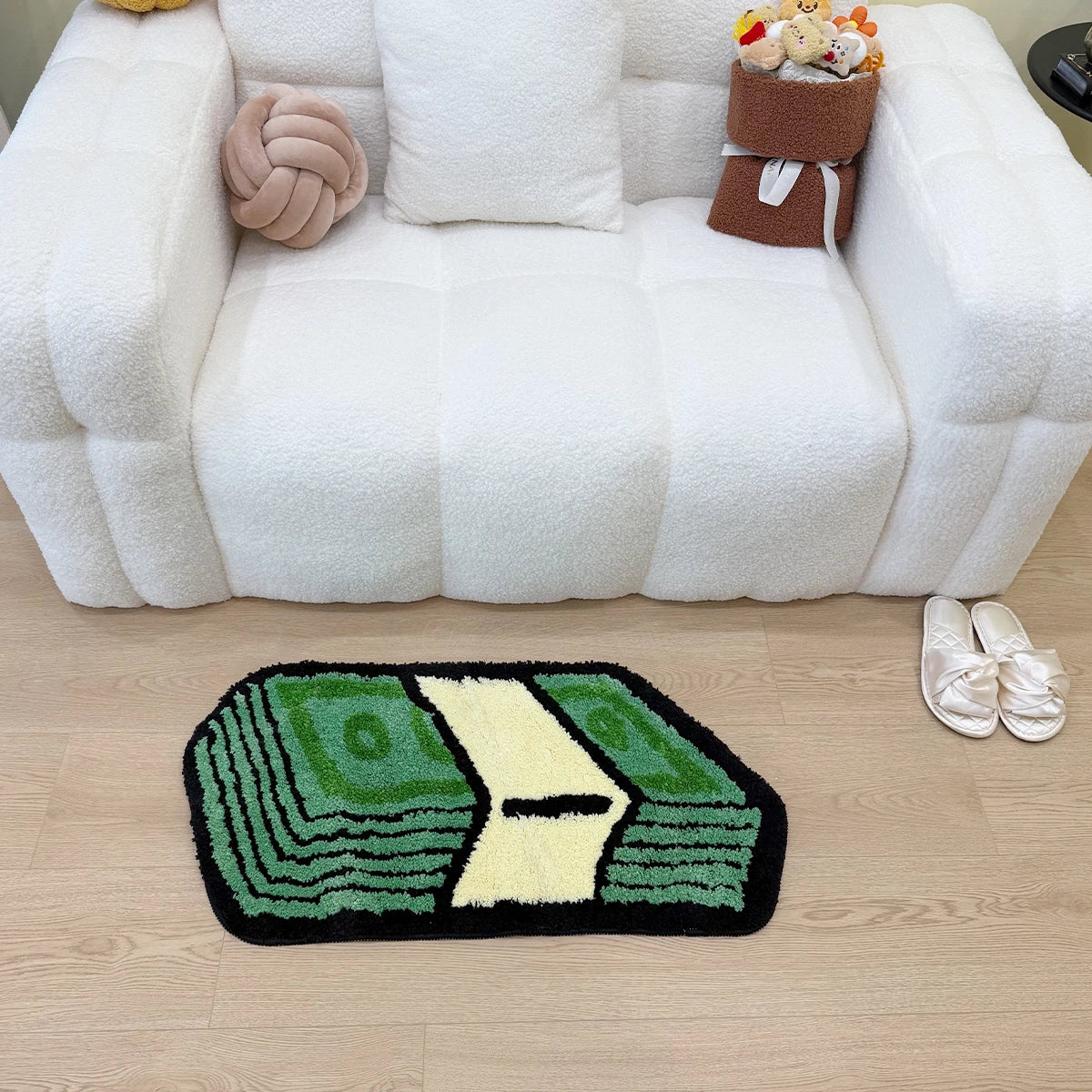 Tapis "Dollar Vert" | Green Dollar Cartoon Tufted Rug