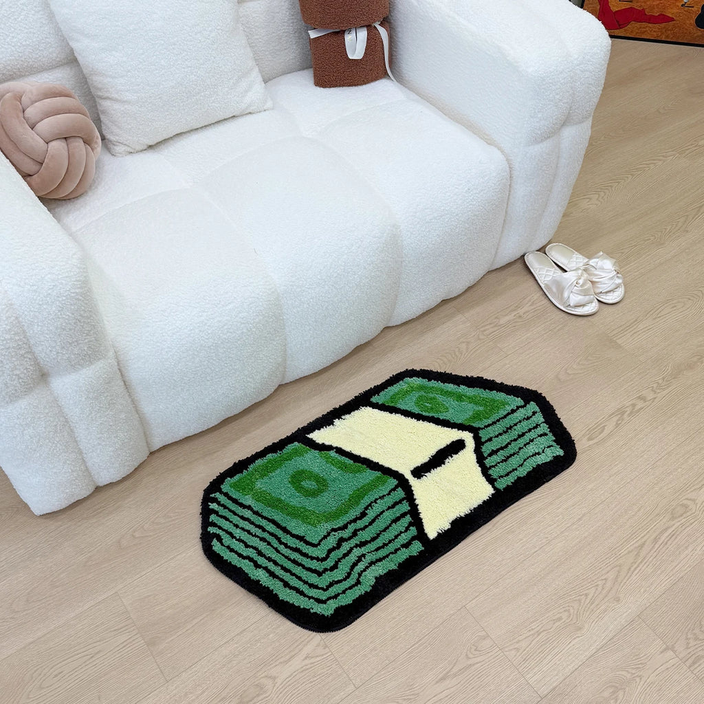 Tapis "Dollar Vert" | Green Dollar Cartoon Tufted Rug
