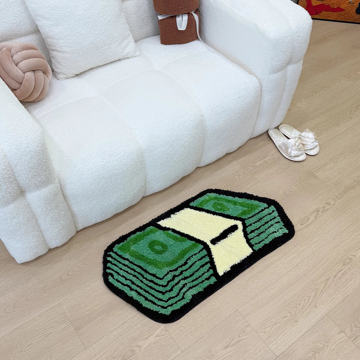 Tapis "Dollar Vert" | Green Dollar Cartoon Tufted Rug