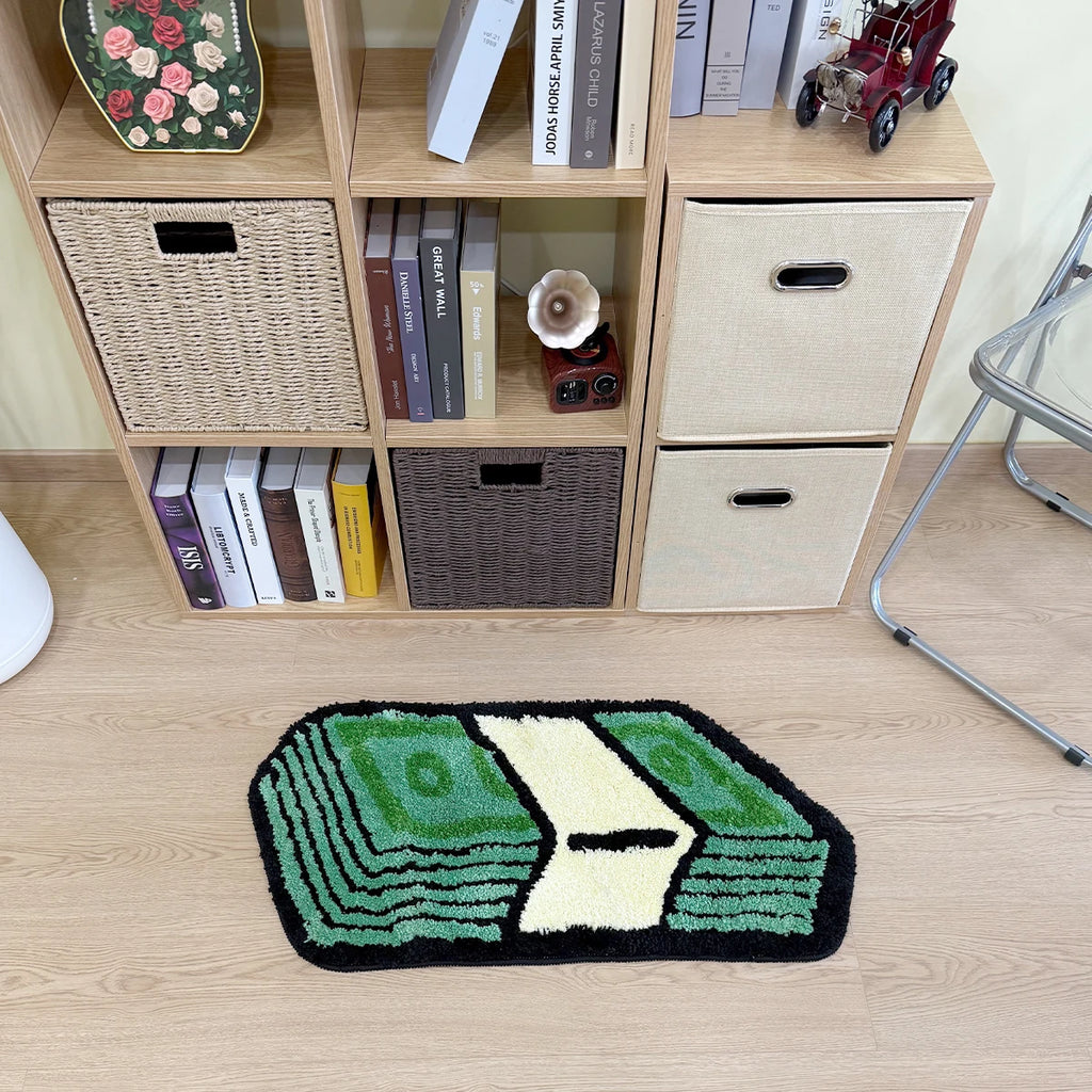 Tapis "Dollar Vert" | Green Dollar Cartoon Tufted Rug