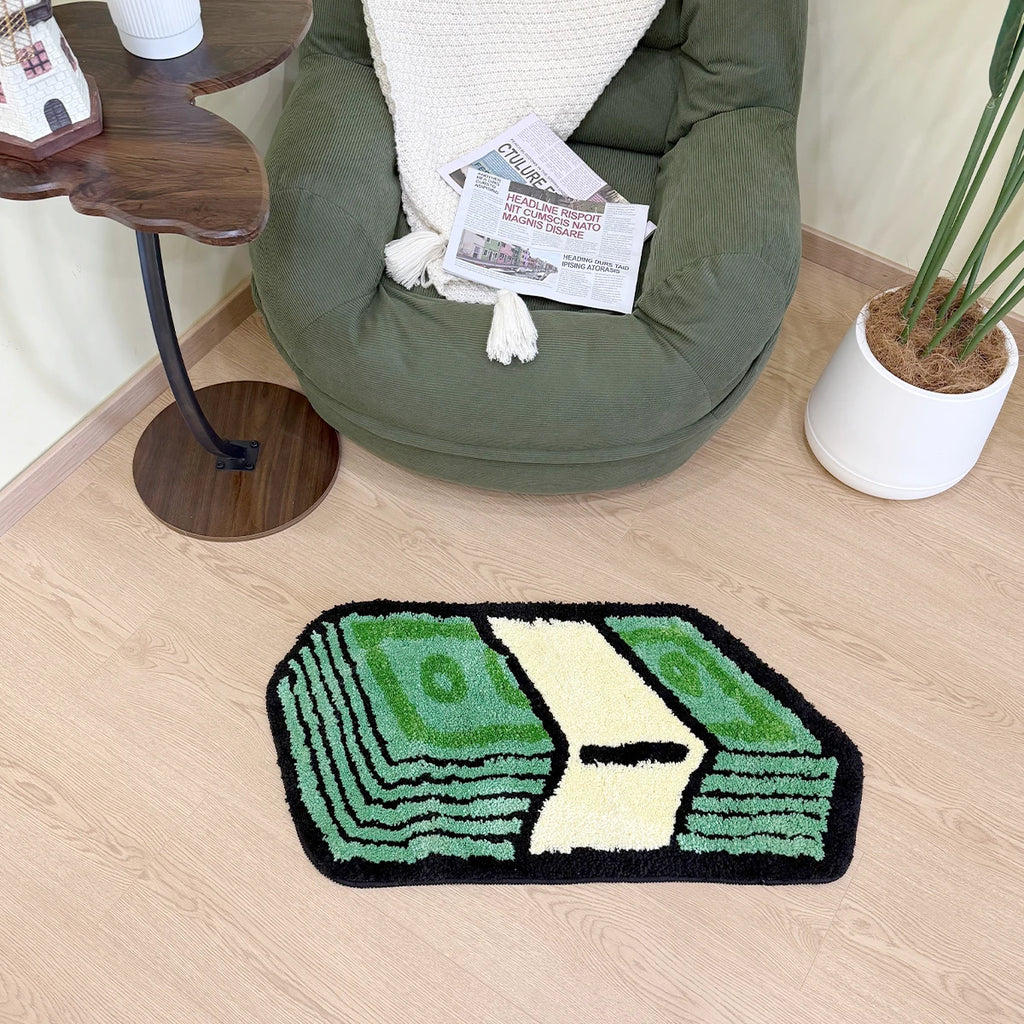 Tapis "Dollar Vert" | Green Dollar Cartoon Tufted Rug
