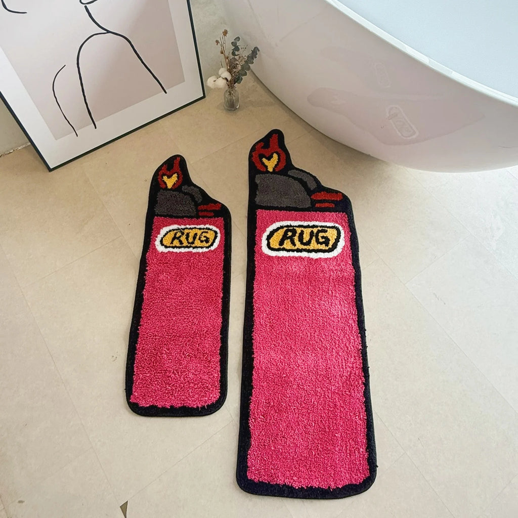 Pink Lighter Shaped Tufted Rug | Tapis Design "Briquet"
