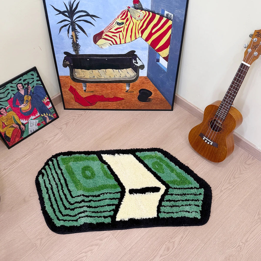 Tapis "Dollar Vert" | Green Dollar Cartoon Tufted Rug