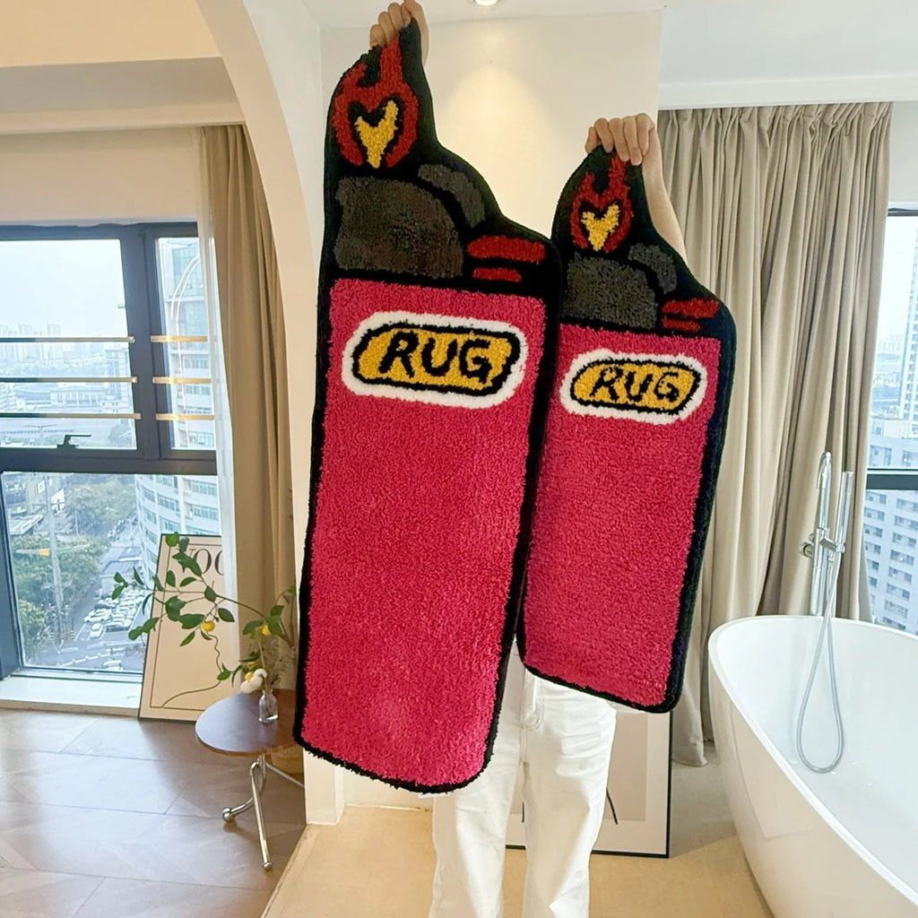 Pink Lighter Shaped Tufted Rug | Tapis Design "Briquet"