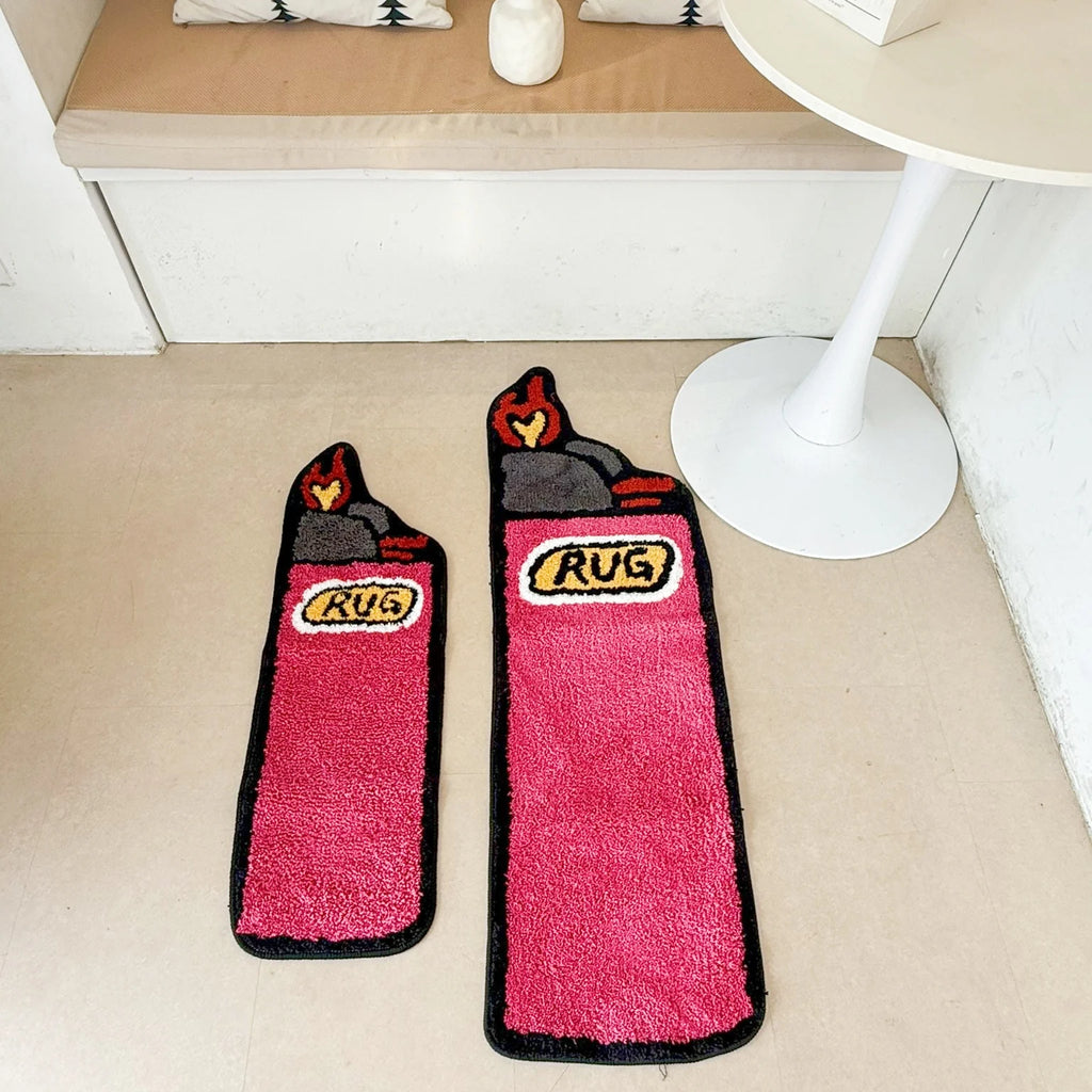 Pink Lighter Shaped Tufted Rug | Tapis Design "Briquet"