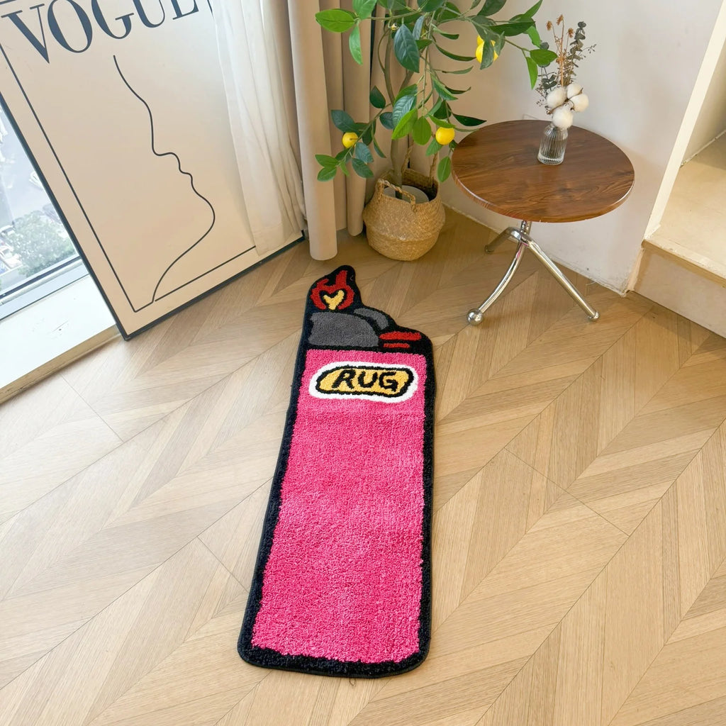 Pink Lighter Shaped Tufted Rug | Tapis Design "Briquet"