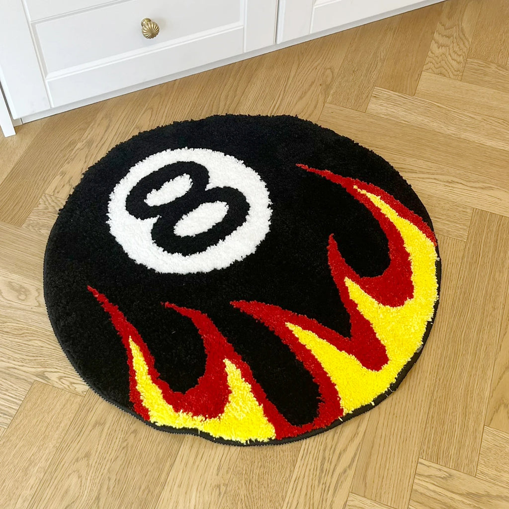 Tapis Design "Boule 8 en Feu" | "Flaming 8-Ball" Tufted Rug